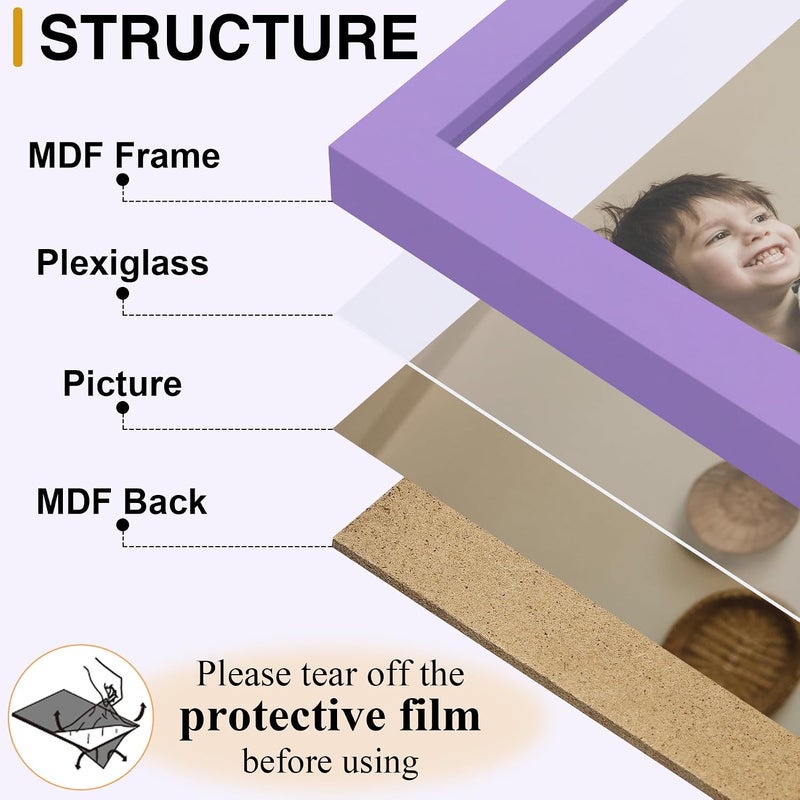decorUhome Triple 4x4 Picture Frame Vertical, Engineered Wood Trifold Photo Frame with Plexiglass for Tabletop Display, 4x4, Purple - Image 2