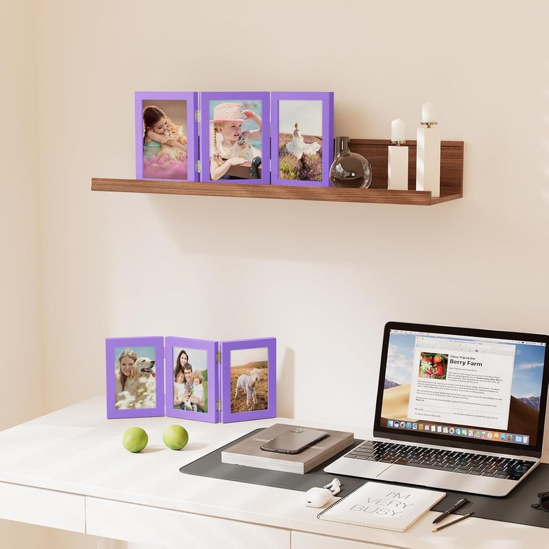 decorUhome Triple 4x4 Picture Frame Vertical, Engineered Wood Trifold Photo Frame with Plexiglass for Tabletop Display, 4x4, Purple - Image 3