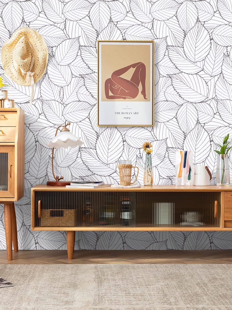Kitico Gray Leaf Peel and Stick Wallpaper Leaf Removable Self Adhesive Wallpaper 17.7"x393.7"Gray and White Leaves Contact Paper Waterproof Vinyl Wall Paper for Wall Cabinet Shelf Drawer Liner - Image 4