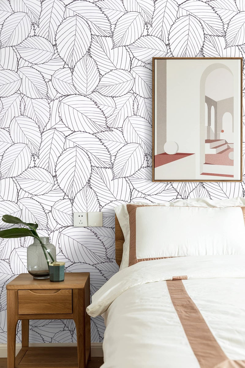 Kitico Gray Leaf Peel and Stick Wallpaper Leaf Removable Self Adhesive Wallpaper 17.7"x393.7"Gray and White Leaves Contact Paper Waterproof Vinyl Wall Paper for Wall Cabinet Shelf Drawer Liner - Image 2