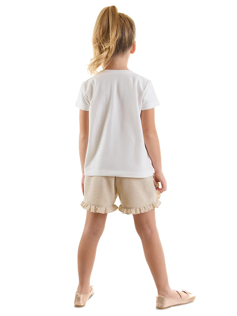 دينوكيدس طقم تي شيرت وشورت للبنات بتصميم أرنب ذهبي