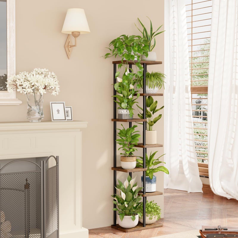 Bamworld Tall Plant Stand Indoor, 7 Tier Plant Shelf for Multiple Plants, Tiered Flower Pot Stands for Patio Garden Balcony Living Room Bedroom, Brown - Image 2