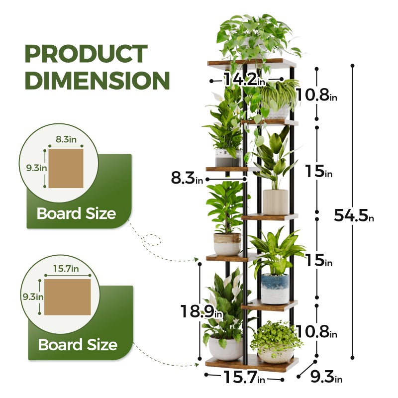 Bamworld Tall Plant Stand Indoor, 7 Tier Plant Shelf for Multiple Plants, Tiered Flower Pot Stands for Patio Garden Balcony Living Room Bedroom, Brown - Image 4