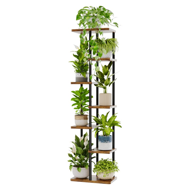 Bamworld Tall Plant Stand Indoor, 7 Tier Plant Shelf for Multiple Plants, Tiered Flower Pot Stands for Patio Garden Balcony Living Room Bedroom, Brown - Image 1