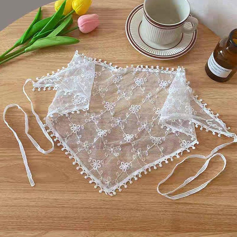 French lace triangular headscarf, new spring style women's silk scarf, pastoral style plaid hair scarf - Image 5