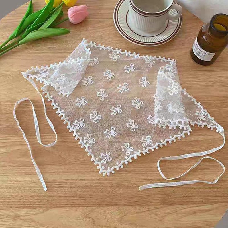 French lace triangular headscarf, new spring style women's silk scarf, pastoral style plaid hair scarf - Image 4
