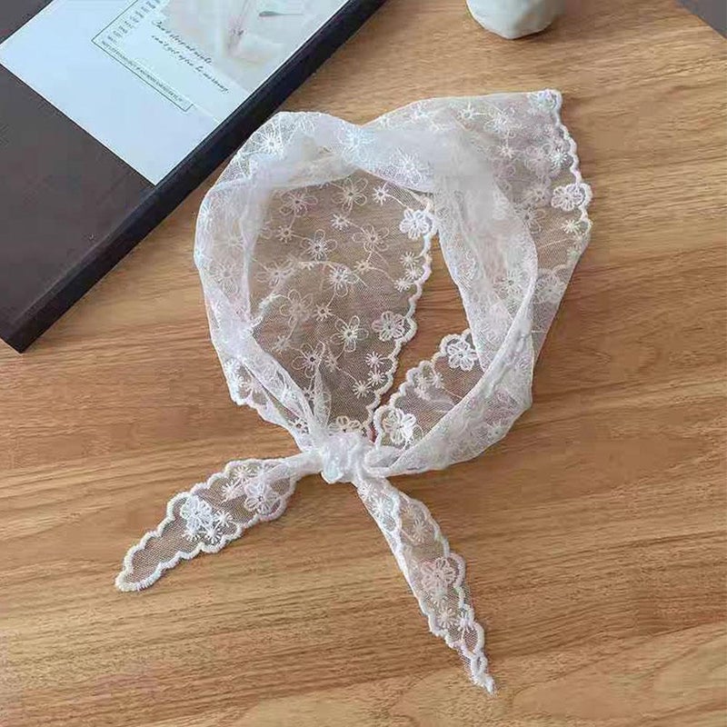French lace triangular headscarf, new spring style women's silk scarf, pastoral style plaid hair scarf - Image 3