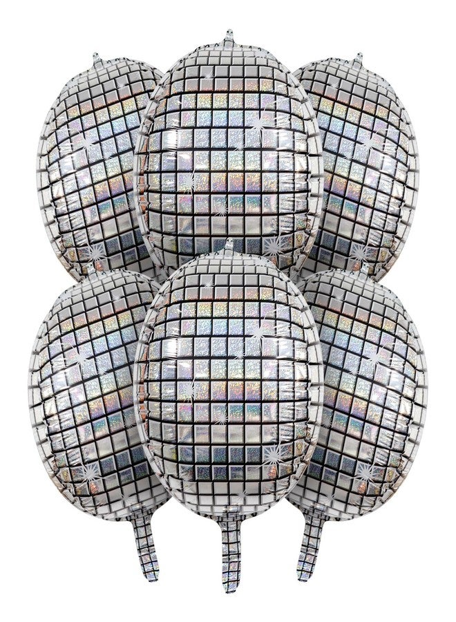 MDOZQ 6 PCS Disco Ball Balloons Silver Disco Mylar Foil Balloons 22 Inch Huge 4D Round Metallic Sphere Disco Party Balloons for 70s 80s 90s Party Decorations Birthday Bachelorette Party Graduation - Image 1