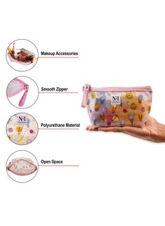 NFI essentials Pu Printed Makeup Pouch For Women Small Transparent Cosmetic Pouch Stylish Pouches For Makeup Accessories & Travel Organiser (Peach)  - Image 4