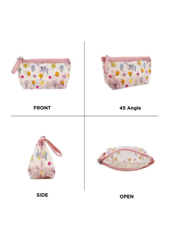 NFI essentials Pu Printed Makeup Pouch For Women Small Transparent Cosmetic Pouch Stylish Pouches For Makeup Accessories & Travel Organiser (Peach)  - Image 3