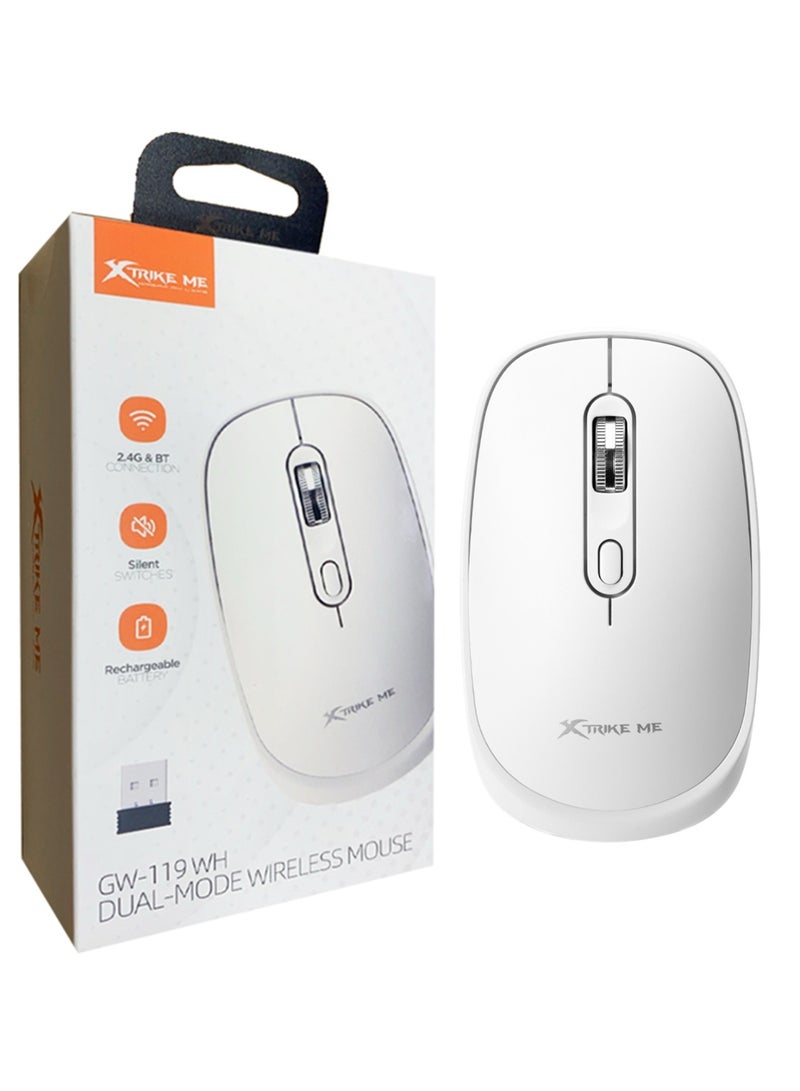 XTRIKE ME ماوس لاسلكي مزدوج الوضع GW-119 مع بطارية قابلة للشحن جسم أبيض - Image 1