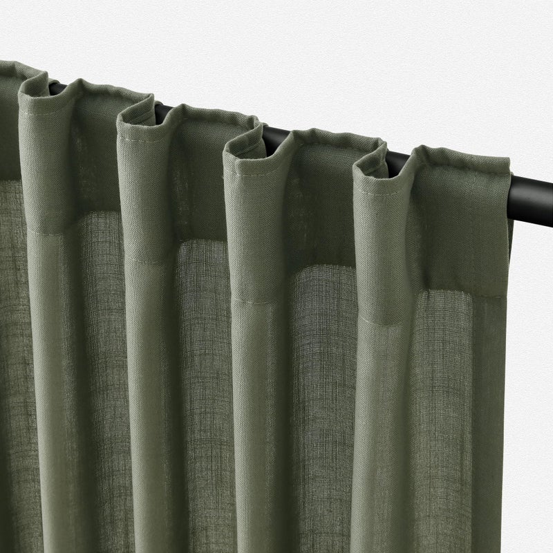 Jowels Olive Green Linen Curtains 84 inch Length 2 Panels Set Modern Farmhouse Living Room Drapes Light Filtering Rod Pocket Back Tab Filtering Privacy Semi Sheer Curtain 84 inches Long - Image 1