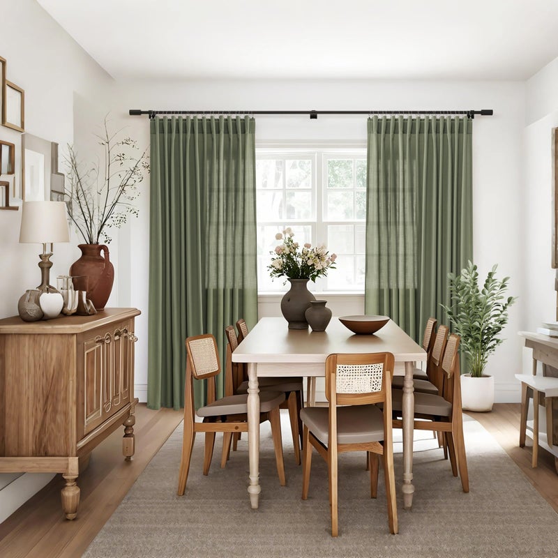 Jowels Olive Green Linen Curtains 84 inch Length 2 Panels Set Modern Farmhouse Living Room Drapes Light Filtering Rod Pocket Back Tab Filtering Privacy Semi Sheer Curtain 84 inches Long - Image 3