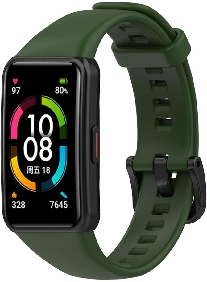 Silicone Replacement Wrist Watch Straps  With Modern Design To Add More Beauty For Huawei 6,6 Pro Honor  band 6 - Olive - Image 3