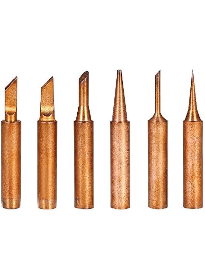 MOXO Solder Iron Tip,6PCS Copper Soldering Iron Ti Replaent Solder Tip Leadfree Welding Head for 900MT Soldering Rework Station Repair Tool Kit - Image 1
