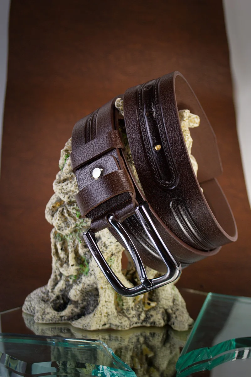 Gayış 4cm Genuine Buffalo Leather Men's Brown Belt Jeans-Fabric Trousers Compatible Men's Belt Gift