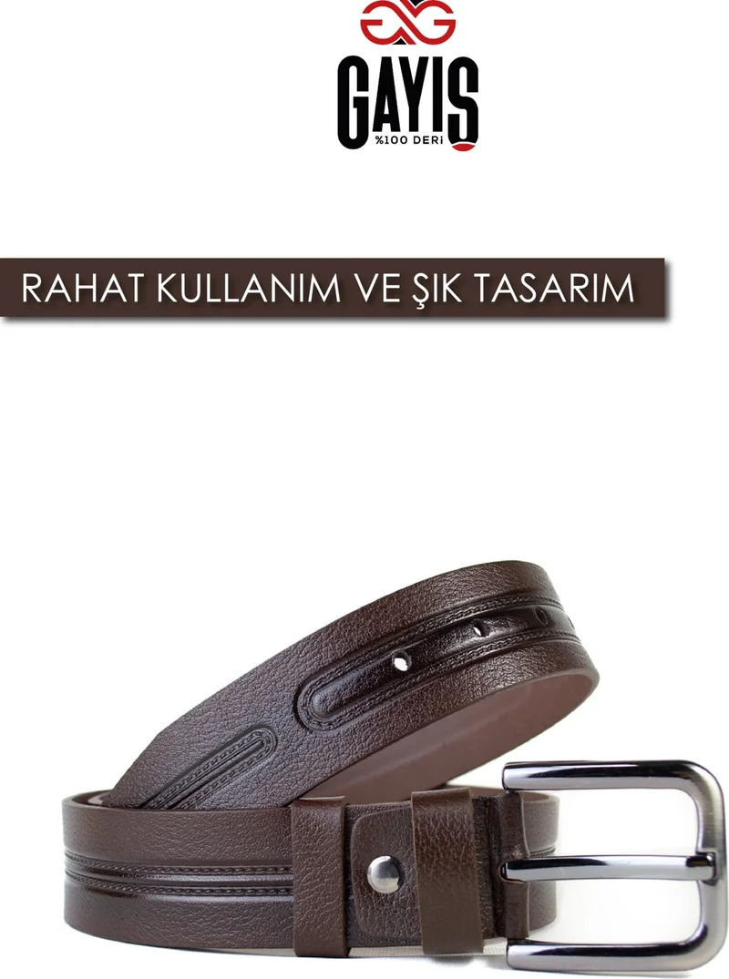 Gayış 4cm Genuine Buffalo Leather Men's Brown Belt Jeans-Fabric Trousers Compatible Men's Belt Gift