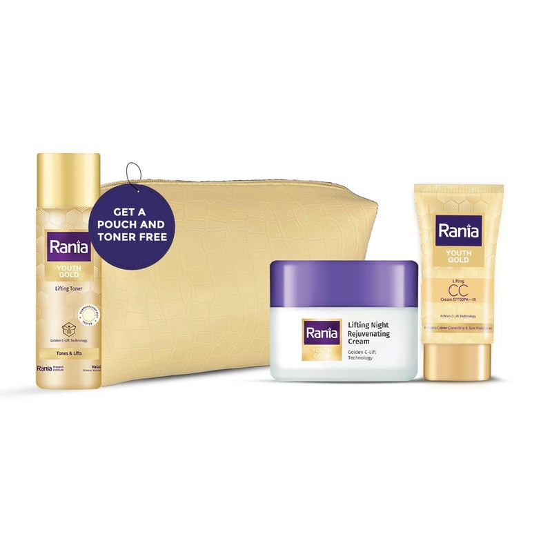 Rania Rania Ramadan Special DayNight Gold Kit Toner and Pouch Free Rania CC Cream SPF50PAIR with Vitamin C24K Gold Rania Night Cream with Vitamin C 24K Gold Niacinamide - Image 1