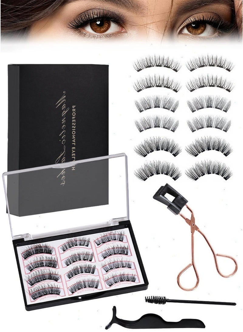 mierting Magnetic Eyelashes Set 12PCS Thick Look Reusable Eyelashes with Applicator No Glue Needed Eyelashes With Tweezers Lash Clusters Kit Easy to Wear and Remove - Image 1