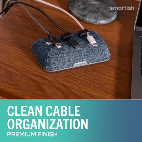 Smartish Magnetic Cord Holder Bigger Cable Wrangler Organizer with Magnet Clips for Charger Management on Desktop Nightstand Holds 6 Cables Blue Jeanie - Image 3