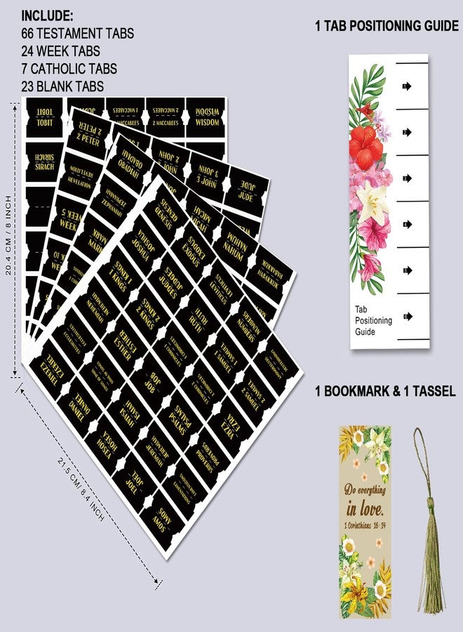 Cualfec Bible Index Tabs New & Old Testament Tabs Matte Laminated Floral Design, Bible Journaling Supplies - 122 Pcs (Black- Gold Foil) - Image 2