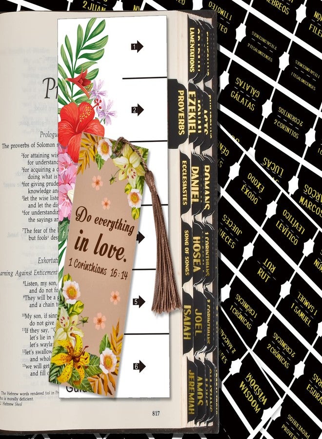 Cualfec Bible Index Tabs New & Old Testament Tabs Matte Laminated Floral Design, Bible Journaling Supplies - 122 Pcs (Black- Gold Foil) - Image 1