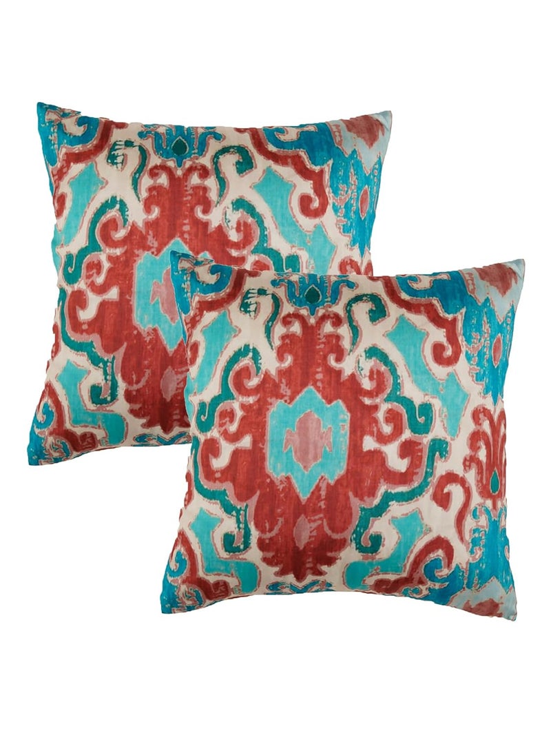 ZEBA World Ikat Cushion Cover Decorative a Sofa Bedroom Couch Polycanvas Printed Ikat Blue 16x16 inch 40x40 cms Pack of 2 - Image 1