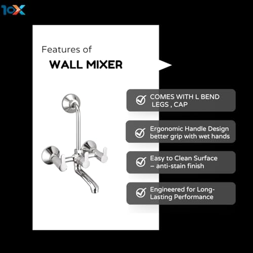 10X Brass Bathroom Wall Mixer EM-02367 Wall Mounted with Provision for Overhead Shower - Image 3