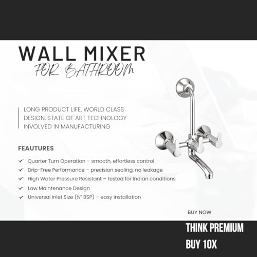 10X Brass Bathroom Wall Mixer EM-02367 Wall Mounted with Provision for Overhead Shower - Image 2