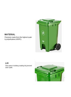 VINSTAR 100 Ltr Green Outdoor Waste Center Pedal Bins, Garbage Can Container With Attached Lid & Two Wheeled - High Density Polyethylene (HDPE) Heavy-Duty  - Image 3