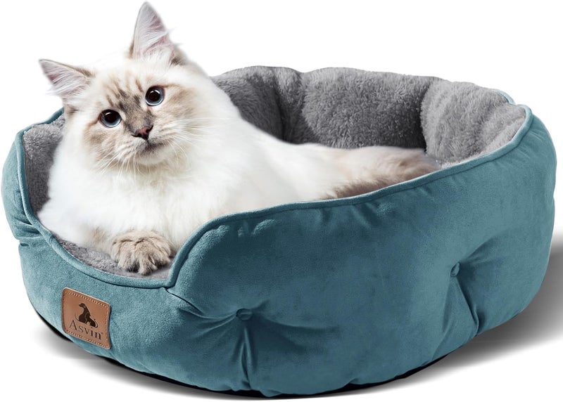 Asvin Small Dog Bed for Small Dogs, Cat Beds for Indoor Cats, Pet Bed for Puppy and Kitty, Extra Soft & Machine Washable with Anti-Slip & Water-Resistant Oxford Bottom, Teal, 20 inches - Image 2