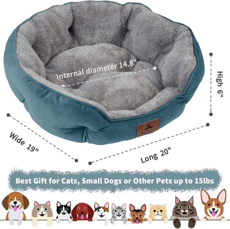 Asvin Small Dog Bed for Small Dogs, Cat Beds for Indoor Cats, Pet Bed for Puppy and Kitty, Extra Soft & Machine Washable with Anti-Slip & Water-Resistant Oxford Bottom, Teal, 20 inches - Image 3