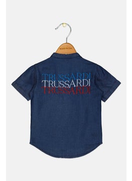 TRUSSARDI Toddlers Boy Short Sleeves Denim Shirt, Navy Blue  - Image 2