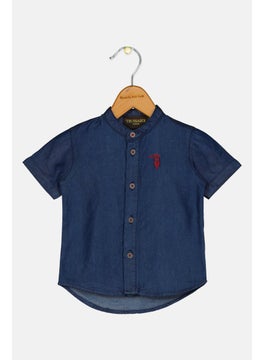 Toddlers Boy Short Sleeves Denim Shirt, Navy Blue