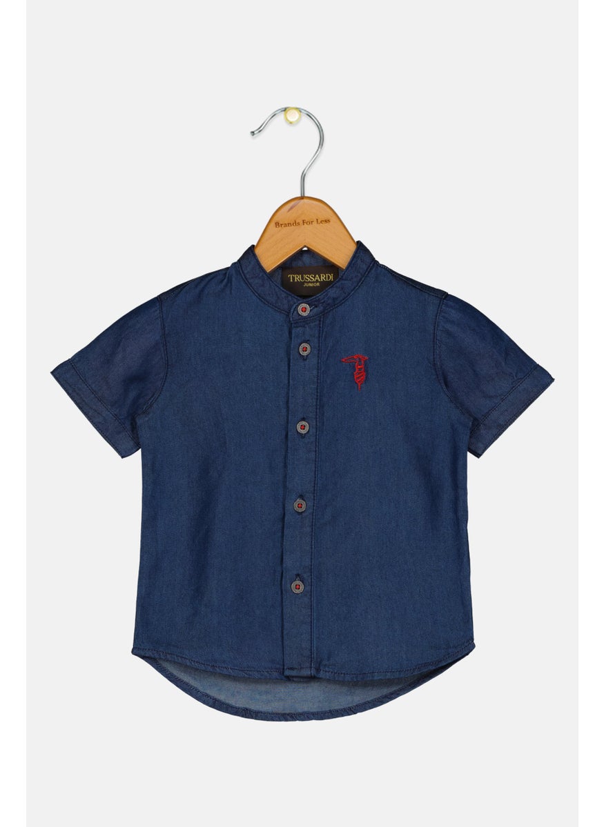 TRUSSARDI - Toddlers Boy Short Sleeves Denim Shirt, Navy Blue - Image 1