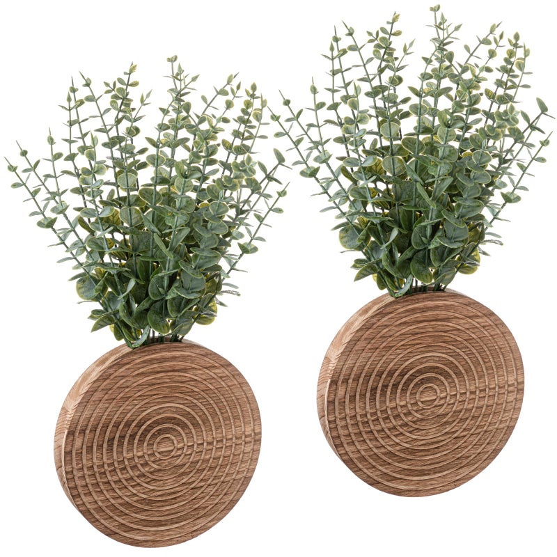 Teecyhooo 2 Pack Wooden Round Wall Vase for Indoor Plants Boho Modern Farmhouse Wall Decoration for Living Room, Bathroom Entryway, Hallway Artificial Flower Plants - Image 1