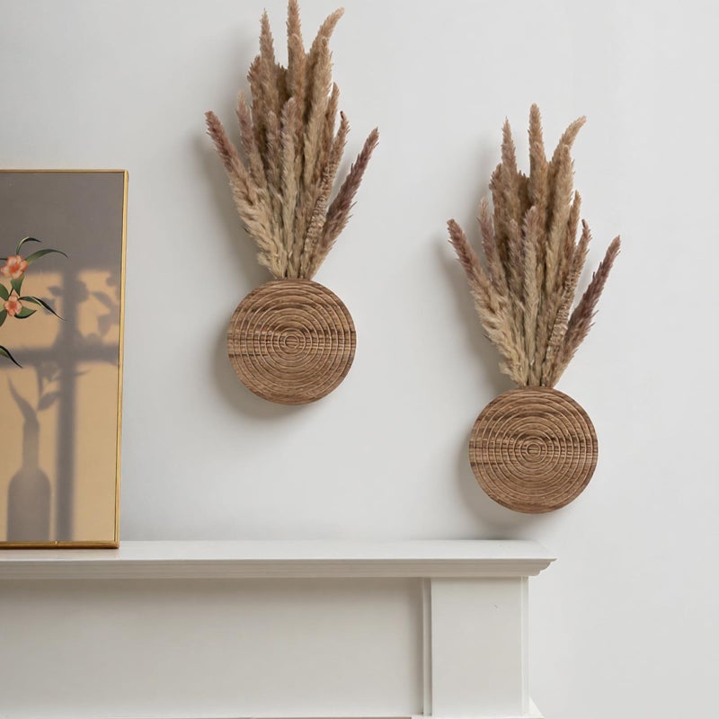 Teecyhooo 2 Pack Wooden Round Wall Vase for Indoor Plants Boho Modern Farmhouse Wall Decoration for Living Room, Bathroom Entryway, Hallway Artificial Flower Plants - Image 4