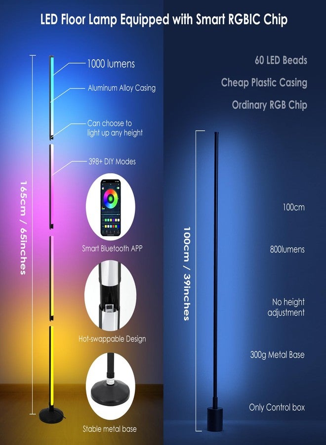 مصباح أرضي بزاوية RGB، مصباح أرضي متغير الألوان RGB مع تطبيق بلوتوث وجهاز تحكم عن بعد، مزامنة الموسيقى، إضاءة مزاجية 65 بوصة، مؤقت 24 ساعة، أكثر من 398 وضعًا قابلاً للتخصيص - Image 2