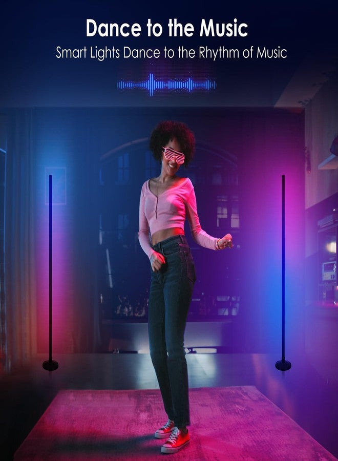 مصباح أرضي بزاوية RGB، مصباح أرضي متغير الألوان RGB مع تطبيق بلوتوث وجهاز تحكم عن بعد، مزامنة الموسيقى، إضاءة مزاجية 65 بوصة، مؤقت 24 ساعة، أكثر من 398 وضعًا قابلاً للتخصيص - Image 4