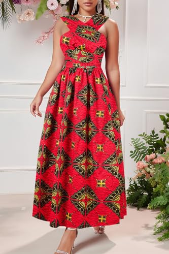 Vimoisa Women Sexy Boho African Long Maxi Dress V-Neck Multi-Way Pleated Floral Print Dresses - Image 3