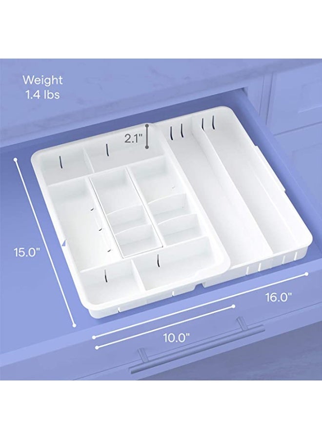 يوكوبيا YouCopia DrawerFit Expandable Office Drawer Organizer, Adjustable Storage with 13 Compartments, Non-Slip, BPA-Free, Fits Drawers 10” to 16” Wide, White - Image 3