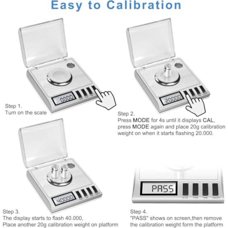Digital Food Scale, 50g/0.001g Digital Milligram Scale with Calibration Weights, Jewelry and Gem Scale, Mg Scale for Reloading, Includes Scoop, Pan and Tweezers - Image 4