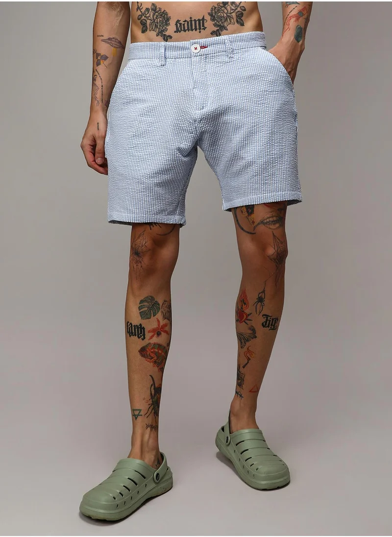 كامبوس سوترا Men's Light Blue Seersucker Stripe Shorts