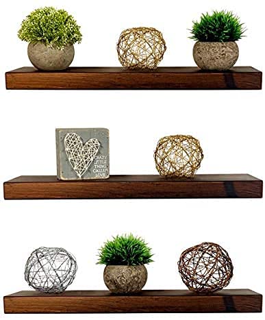 Vm decor Wood 20 Inch Floating Shelves For Wall Set Of 3 Rustic Wall Mounted Ledge Shelf For Bathroom Bedroom Living Room - Image 1