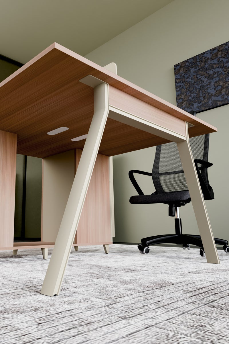NEO FRONT FURNITURE 2-Seater Face-to-Face Workstation with Drawer Lockers & USB Charging Hub – 1400×1400×1050mm Executive Office Table, Beige & Brown MDF with Metal Legs (XS-Y-Z1412)  - Image 3