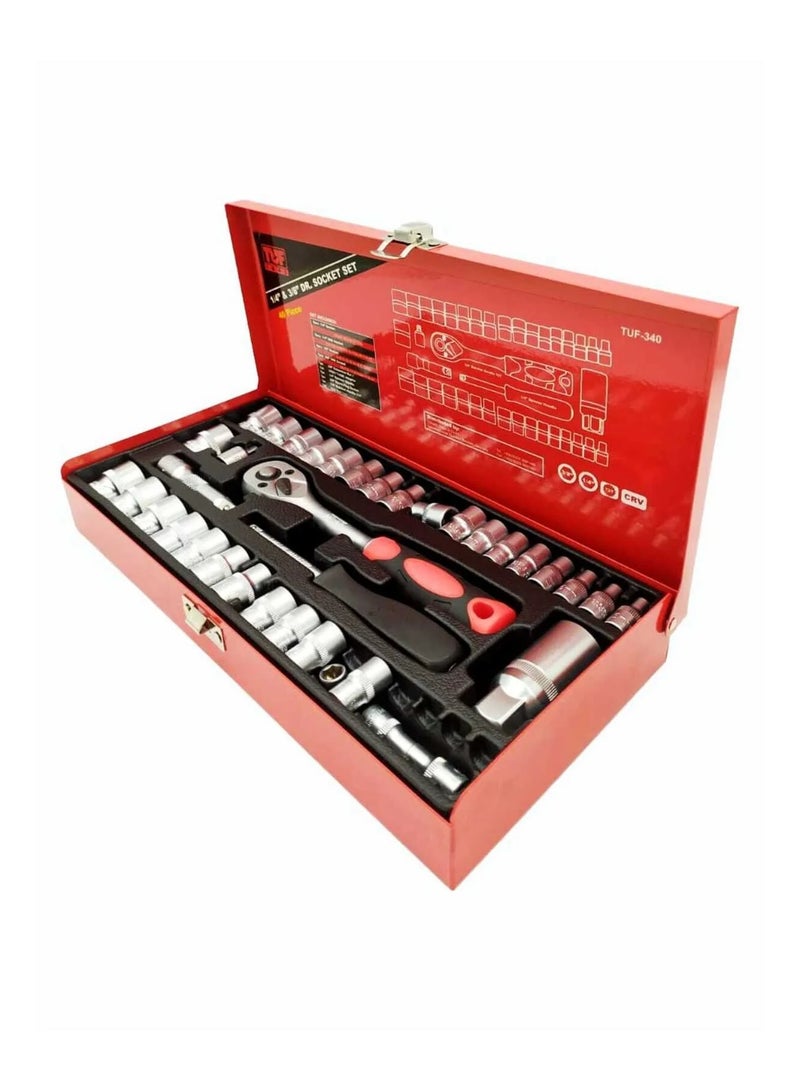 40-Piece Socket Set – 1/4" & 3/8" Drive Ratchet and Socket Kit, Chrome Vanadium Steel, Metric - Image 2