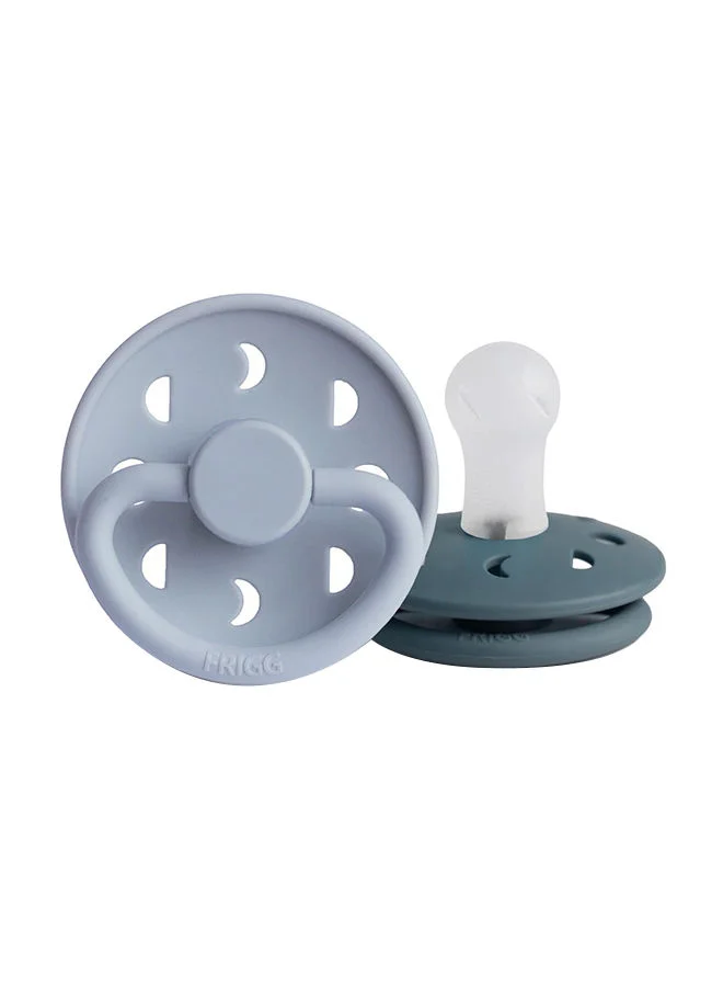 FRIGG Pack Of 2 Moon Phase Silicone Baby Pacifier 0-6M, Powder Blue/Slate - Size 1