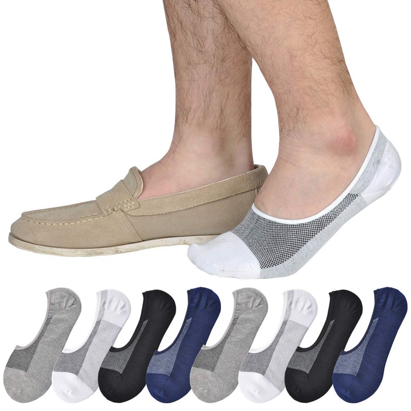JORMATT 8 Pairs Mens Women Genuine No Show Socks Boys Sneaker Shoes Mesh Knit Low Cut Athletic Cotton Socks Non Slip, Men Shoe size 13-15