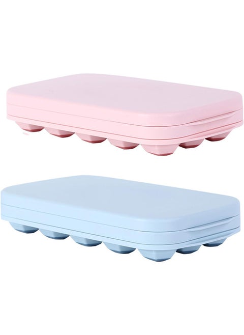 PLUMAZE Thin Ice Tray with Lid 2 Pack Easy Release Reusable Ice Cube Mold for Freezer Ideal for Sports and Chilling Drinks Keep Your Beverages Cool with Precision Ice Cubes Pink Blue