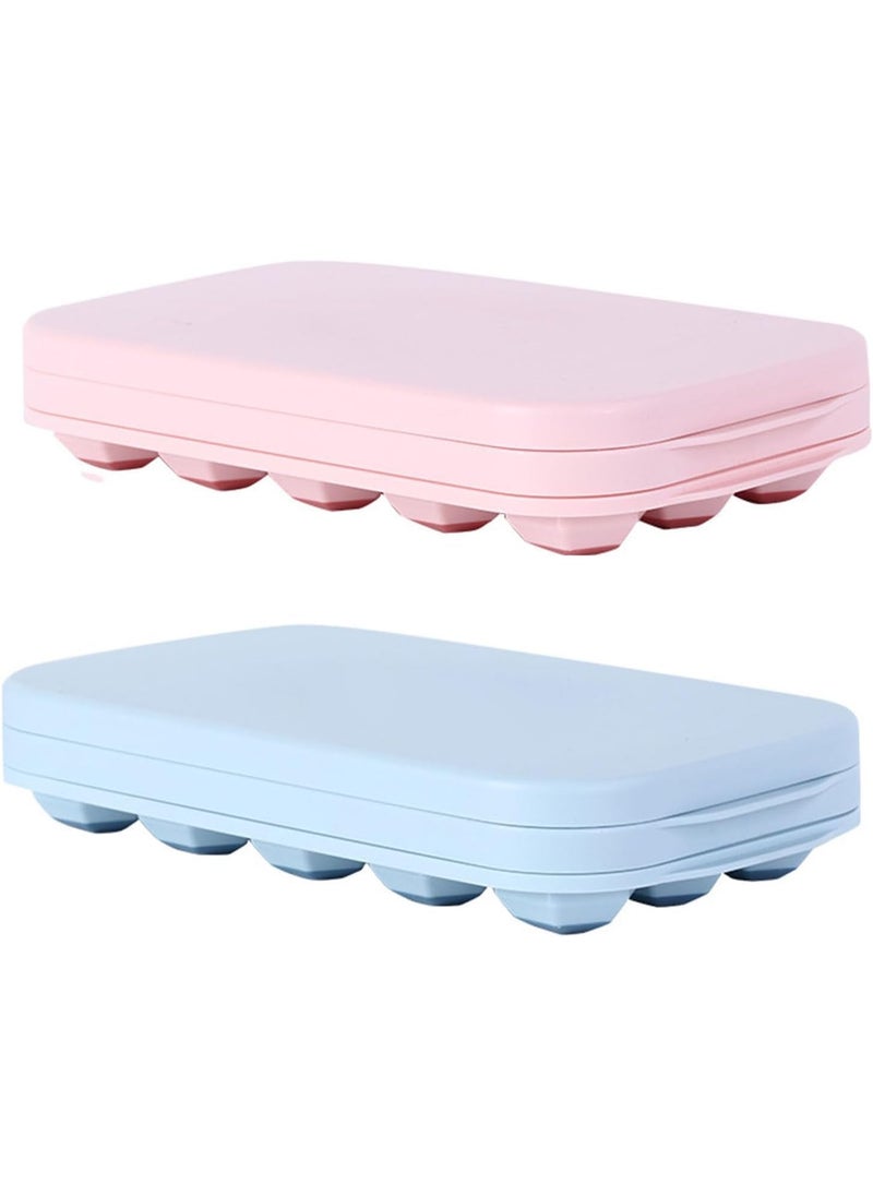 PLUMAZE - PLUMAZE Thin Ice Tray with Lid 2 Pack Easy Release Reusable Ice Cube Mold for Freezer Ideal for Sports and Chilling Drinks Keep Your Beverages Cool with Precision Ice Cubes Pink Blue - Image 1
